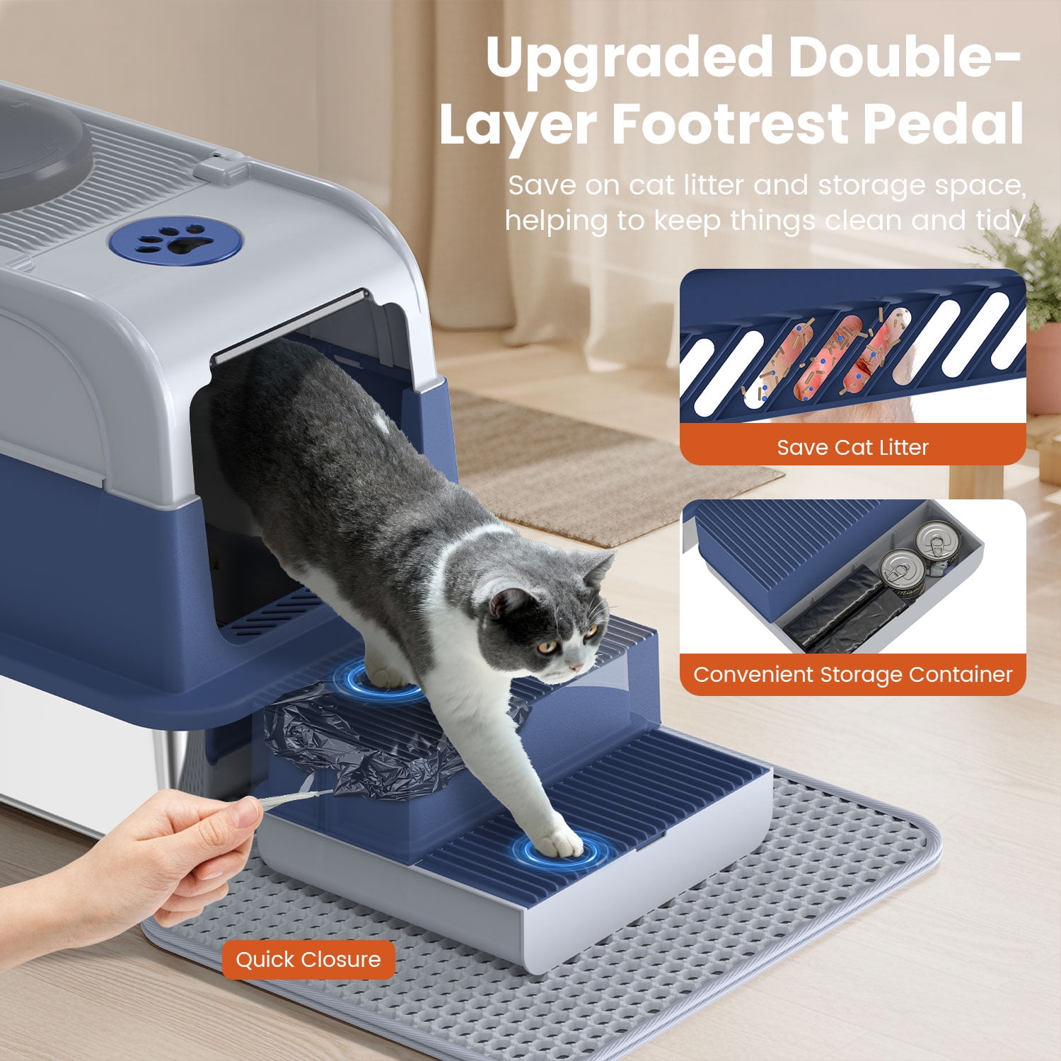 Dlopede 304 Stainless Steel Cat Litter Box with Lid, Easy Clean Top Entry Litter Box Extra Large Metal Cat Toilet
