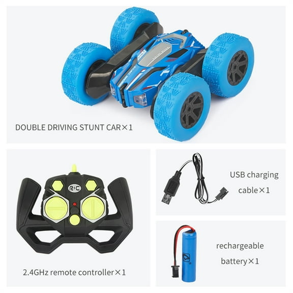 ​Double-Sided 360° RC Stunt Barrel - LED Light Spins & Tumbler Design w/40m Range - USB Rechargeable Age 6  Dark Blue