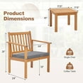 thumbnail image 4 of Costway 3 PCS Patio Wood Furniture Set Acacia Wood Chairs & Coffee Table with soft Cushions Grey, 4 of 9