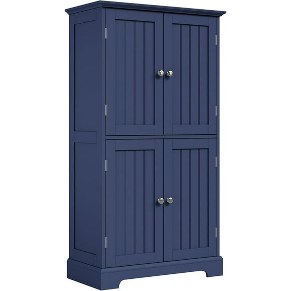 Bathroom Floor Cabinet, Modern Bathroom Storage Cabinet with 4 Doors and Adjustable Shelves, Freestanding Cupboard for Living Room, Navy Blue