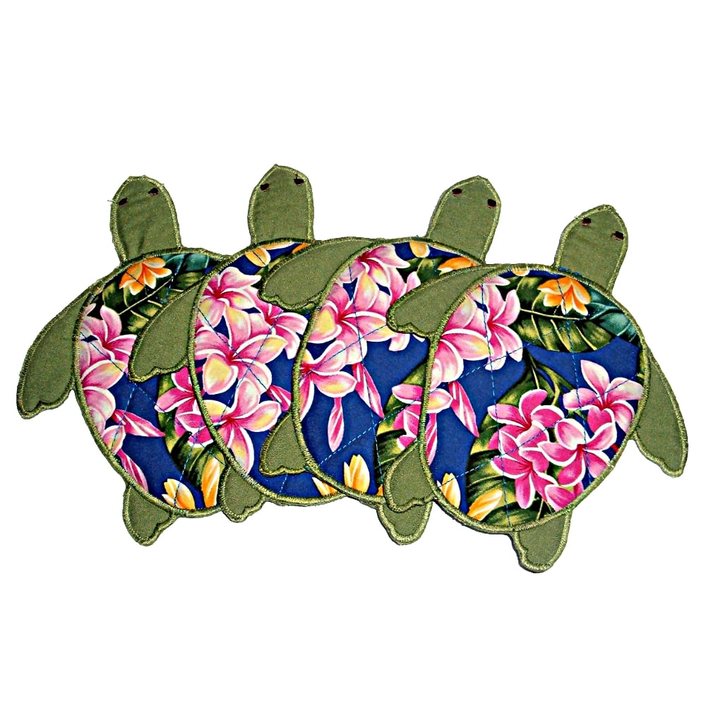 Unbranded HAWAIIAN FLOWERS & HONU TURTLES QUILTED FABRIC COASTERS Set