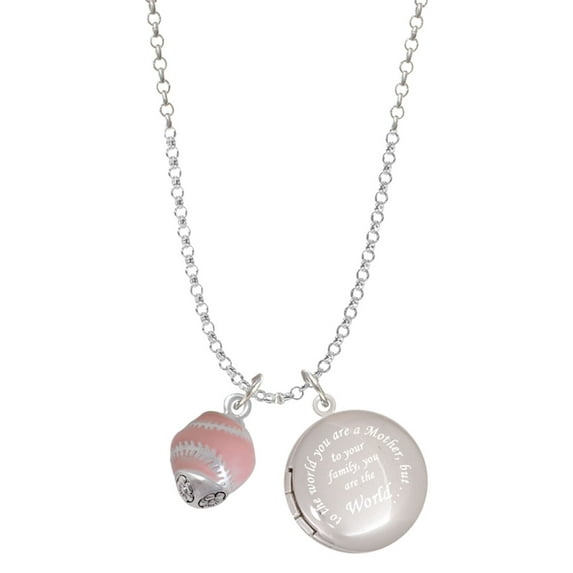 Delight Jewelry Silvertone Pink Softball with Stitching Spinner To the World You are a Mother Locket Necklace