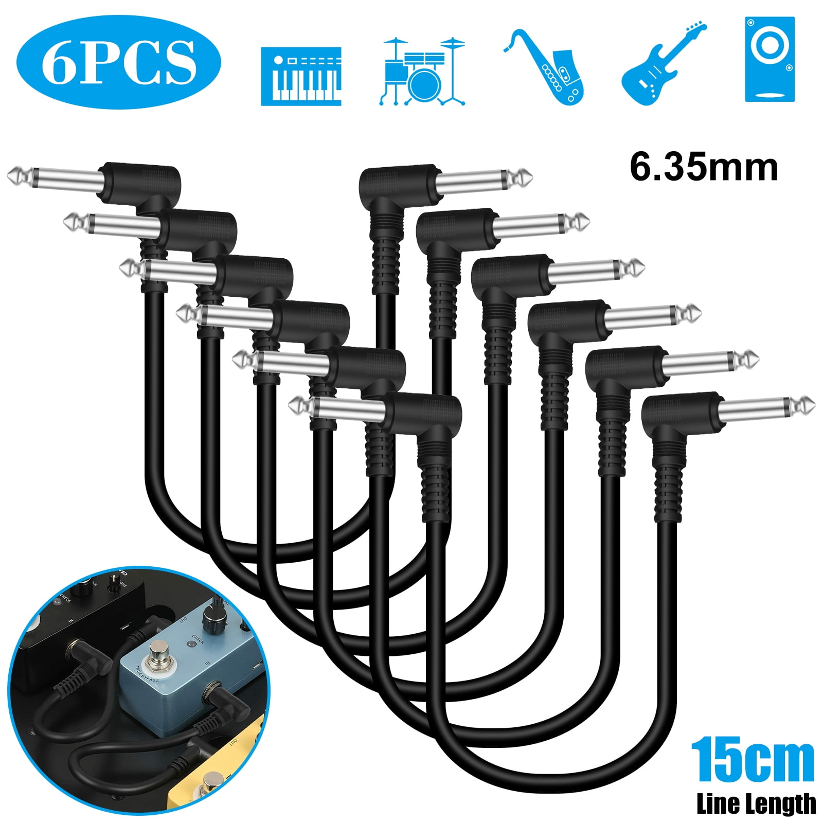 Electric Guitar Patch Cables 6 Pack, EEEkit Black Guitar Pedal Cable Effect Cable Cord, 1/4
