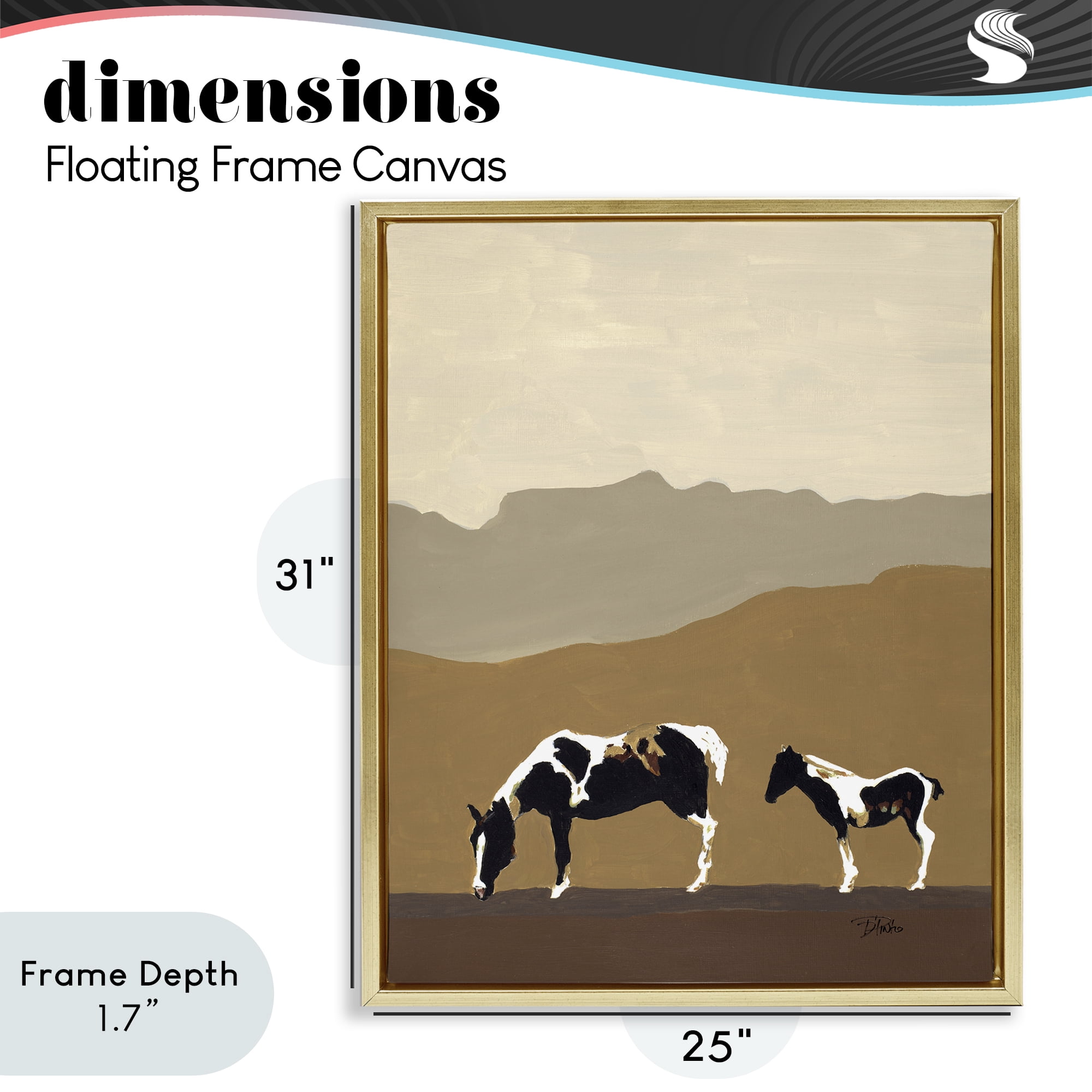Stupell Industries Modern Mountains Horses Gold Framed Floater Canvas Wall Art, design by Patricia Pinto