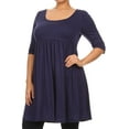 thumbnail image 3 of Moa Collection Women's Plus Size 3/4 Sleeves Babydoll Solid Tunic Top Dress, 3 of 5