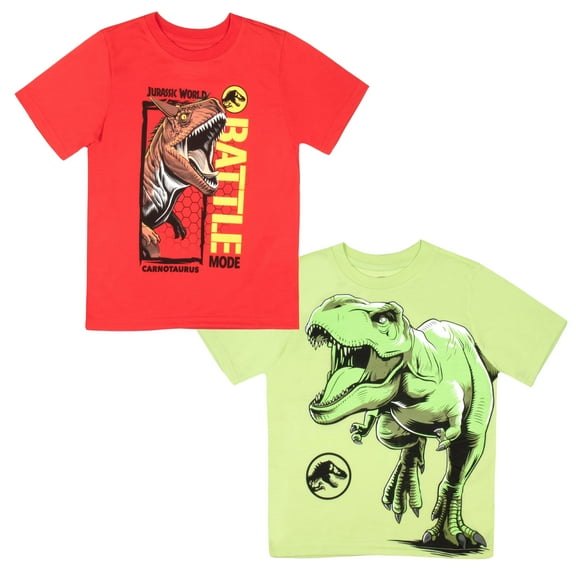 Jurassic World Battle Mode Boys and Girls 2-Pack Short Sleeve T-Shirt Bundle Set for Kids (Size 4-8)