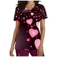 thumbnail image 2 of EQWLJWE Scrub_Tops Women Working Uniforms T-Shirt Print Short Sleeve V-Neck Tops with Pockets, 2 of 5