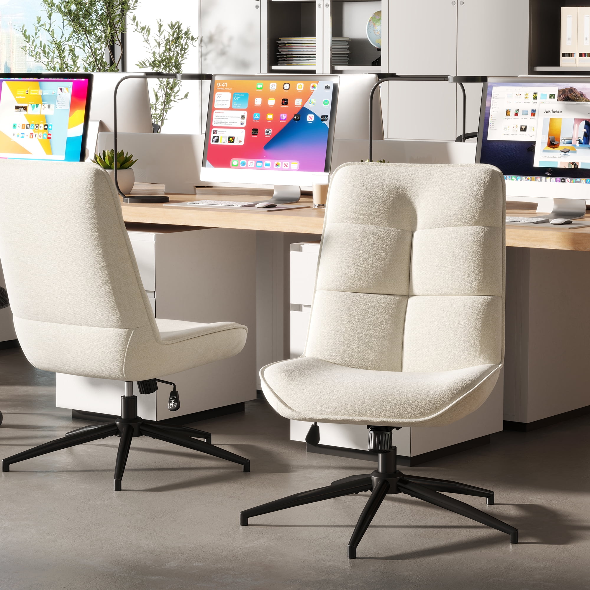 Homy Casa Office Desk Chair,  Adjustable Height 15° Tilt High Back Swivel Makeup Vanity Chair, Beige