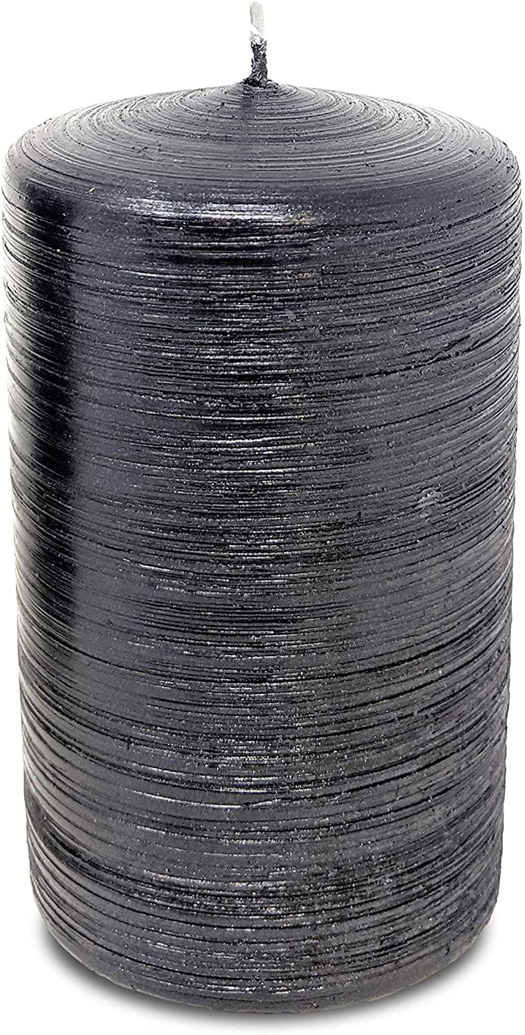 Hyoola, 2.75 x 5 Unscented Black Brushed Metallic Rustic Pillar Candles, Paraffin Wax with Cotton Wicks, 6-Pack