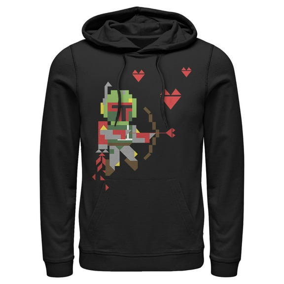 Men's Star Wars Valentine's Day Boba Fett Cupid  Pull Over Hoodie Black Medium
