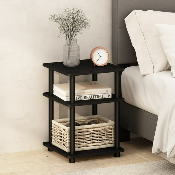 Furinno Turn-N-Tube Easy Assembly Nightstand, Bedside Table with Open Shleves, Blackwood