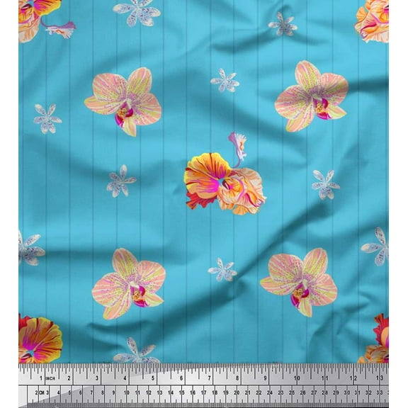 Soimoi Cotton Duck Fabric Stripe,Wildflower & Orchids Floral Print Fabric by Yard 42 Inch Wide