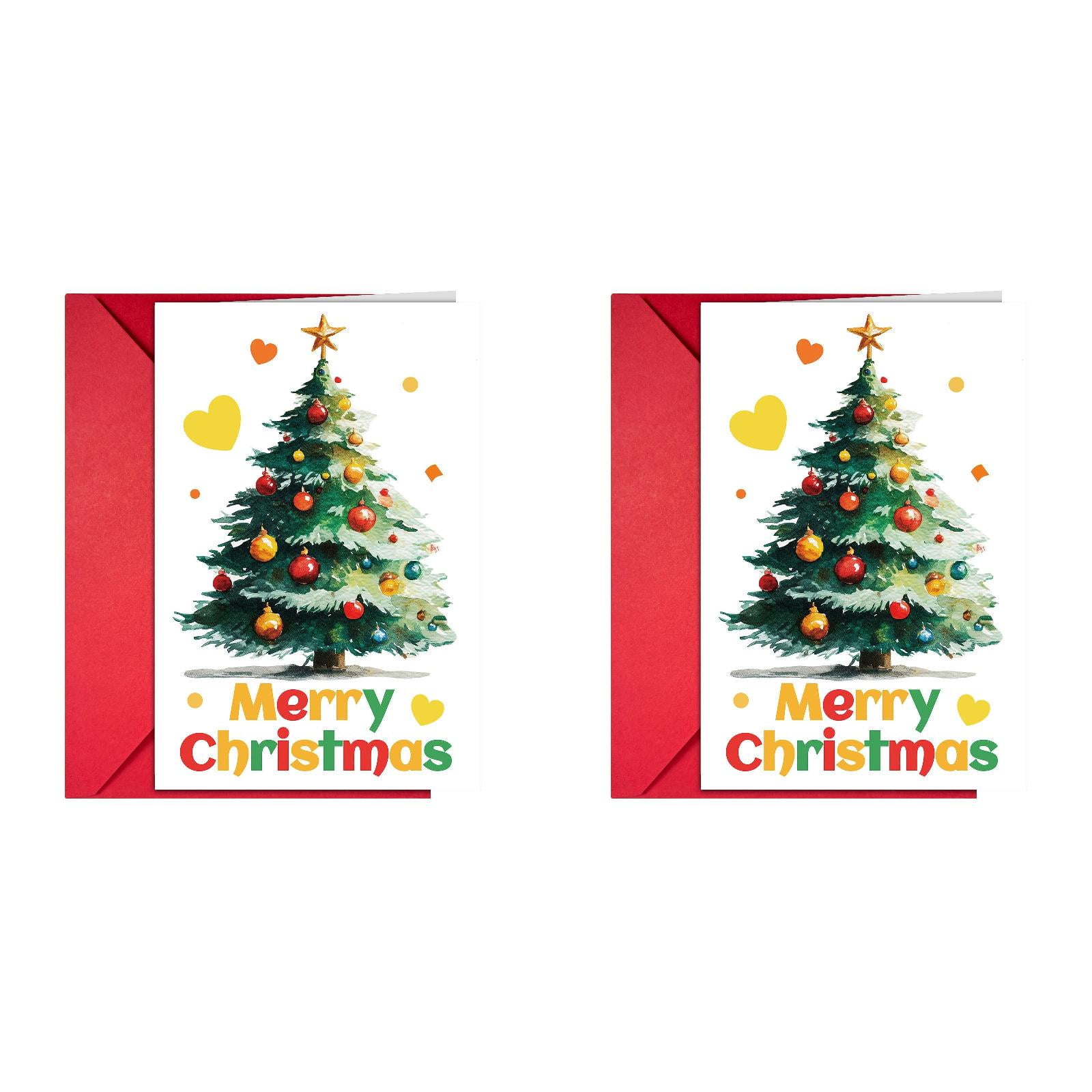 Holiday Note Cards With Matching Red Envelopes Watercolor Christmas Tree Greeting Cards Merry Christmas Blessing Cards For Family Friends Seasonal Gifts White Elephant Gifts Funny 2 PC
