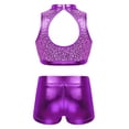 thumbnail image 2 of Sxiwei Kids Girls Shiny Sequins Mock Neck Crop Top with Booty Shorts Set Gymnastics Dancewear Purple 6, 2 of 7