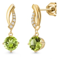 Gem Stone King 10K Yellow Gold Green Peridot and Lab Grown Diamond Stud Dangle Earrings for Women | 2.05 Cttw | Gemstone August Birthstone | Round 6MM