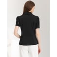 thumbnail image 3 of Top de trabajo con cuello en V para mujer, camisa de manga corta con botones Negro S, 3 of 6