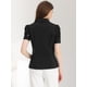 thumbnail image 3 of Top de trabajo con cuello en V para mujer, camisa de manga corta con botones Negro S, 3 of 6