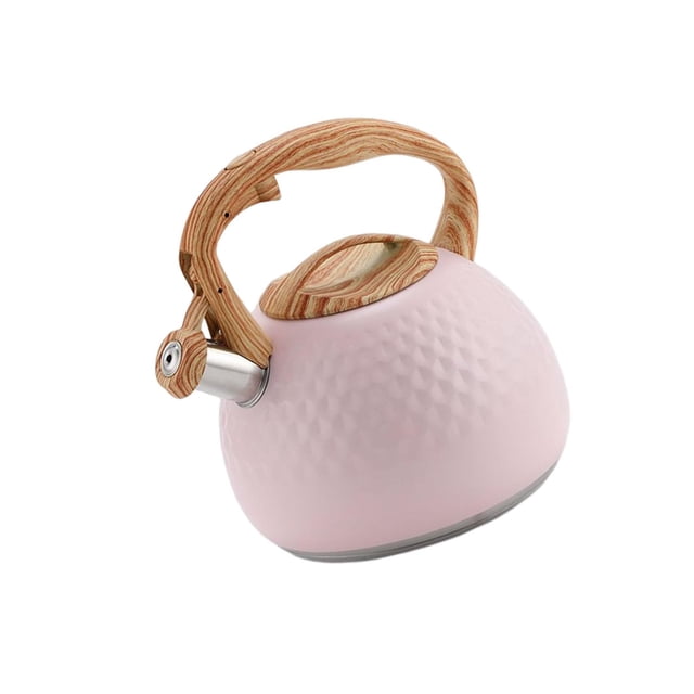 Bearachild Hervidor de té con silbido de acero inoxidable, capacidad de 3L, calentamiento rápido, hervidor con silbido automático, seguro Juegos de servir café y té rosa diámetro: 20 cm