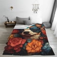 thumbnail image 5 of Cauagu Vintage Colorful Flower French Bulldog Pattern Flannel Bed Blankets,Fleece Blanket Comfortable Air Conditioning Blanket for Sofa Bed Travel Couch & Living Room -80"x60", 5 of 8
