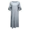 thumbnail image 4 of Ruyang Summer Dresses for Women Women's Loose Casual Solid Color Short Sleeved Cotton Linen Dress Short Dresses, 4 of 4