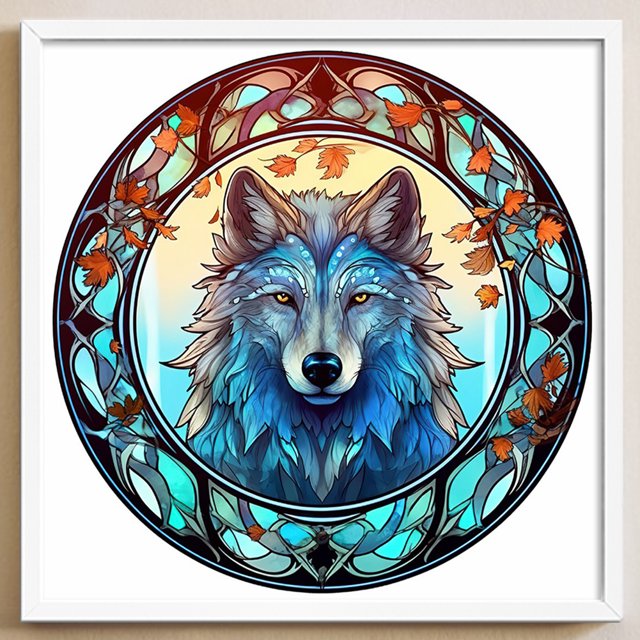 Cuadros Decorativos Hilo de bordar Full Eco-cotton 11CT Print Stain Glass Cross Stitch Wolf(3) DQrwqpou embutido en tela
