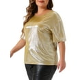 thumbnail image 5 of Agnes Orinda Women's Plus Size Tops Metallic Holographic Short Sleeve Concert Party Blouses 4X Champagne, 5 of 7