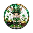 thumbnail image 2 of St Patricks Day Bunny Hanging Welcome Sign, Leprechaun Rabbit with Gold Coins Acrylic Stained Glass Suncatcher, St Patricks Day Decorations For Home Window Wall Porch Decor, 8'' x 8'' Green, 2 of 9