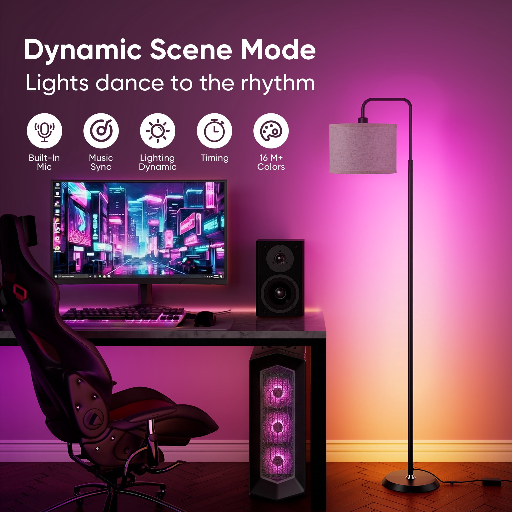 69in Smart LED Floor Lamp with APP Control & RGB Colors  Dimmable Standing Lamp for Living Room Bedroom,12W Bulb Included Timer
