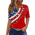 thumbnail image 7 of VKOYWKM 4th of July Shirts for Women Independence Day American Flag Graphic Tees Button V Neck Henley Shirts Patriotic Red White and Blue Tshirts Tops, 7 of 7
