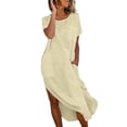 thumbnail image 2 of YTCAMLO A Line Sundresses for Women Casual Short Sleeve Long Dress Baggy Sleeveless Maxi Dress with Pockets Flowy Travel Vacation Clothes, Beige S, 2 of 7