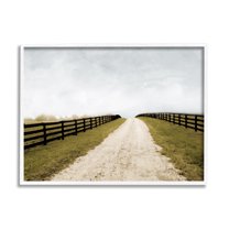 Stupell Industries Farmland Path with Fence Landscape Painting White Framed Art Print Wall Art, 20 x 16