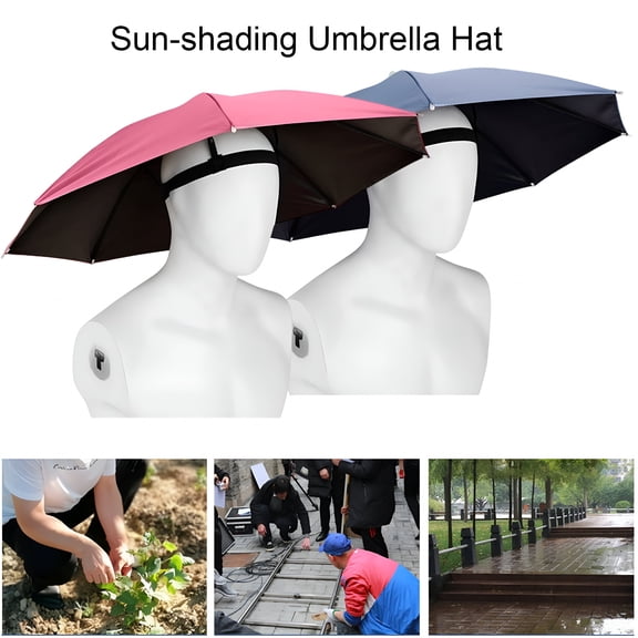 TELOLY 2026 New 69Cm Uv Protection Umbrella Hat Hands-Free Sun Blocking Umbrella Hat with Elastic Headband Waterproof Adults Outdoor Fishing Folding Umbrella Hat