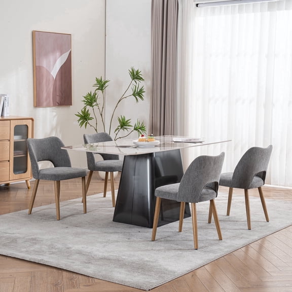 Nordic Dining Chairs Set of 4, Solid Wood Upholstered Fabric Chairs with Comfortable Backrest, Modern Minimalist Living Room/Restaurant Furniture - Gray