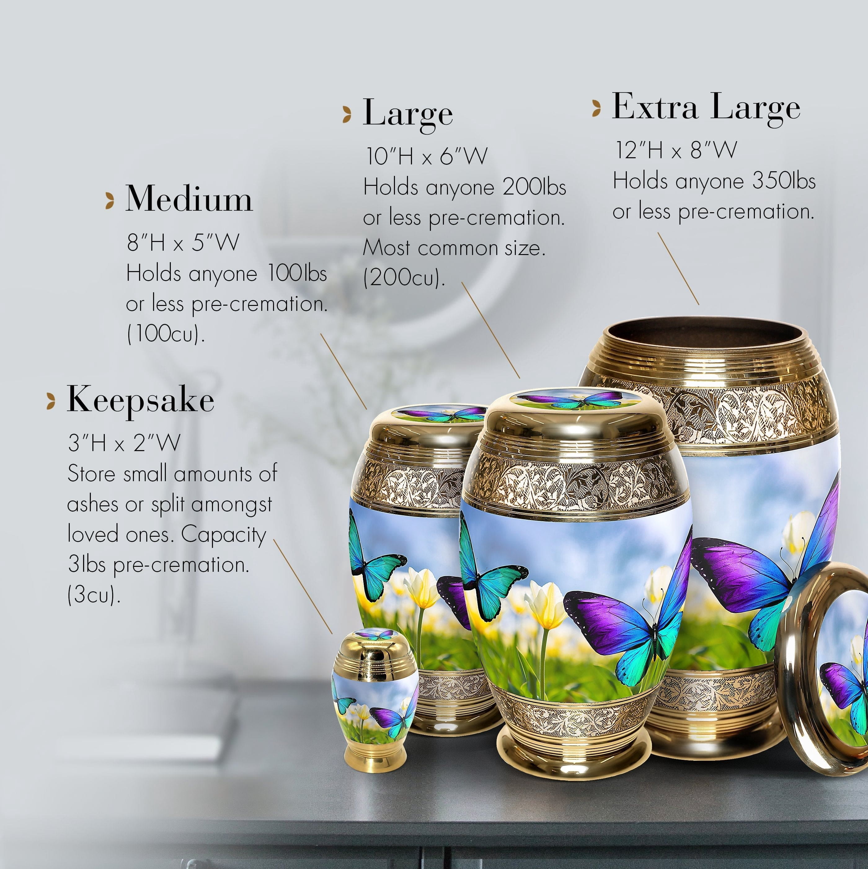 Wild Butterflies Urns for Cremation Ashes Large Urn XL or Small Keepsake Urns for Human Ashes & Urns for Human Ashes for Home or Burial Small Urns for Human Ashes Set of 4