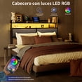 thumbnail image 5 of FABATO Cabecera Queen Size - con Luces LED RGB y Puertos USB Tipo C ? Cabecera de Lino Acolchonada con 2 Estantes - Perfecta para Cama Queen Size (Gris), 5 of 5