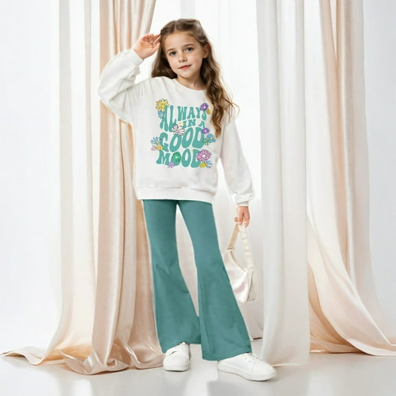 YOUYEDIAN Outfits for Child Girls Little Girl Clothes Sets Blouses and Pants Soft Clothes Set White 5-6 Years