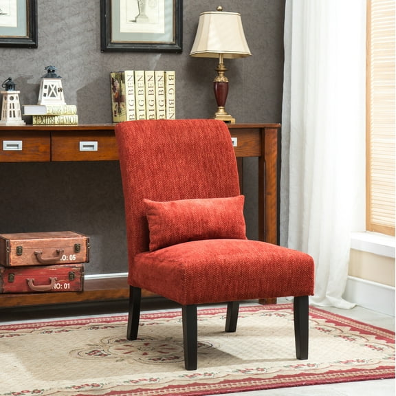 CoSoTower Contemporary Chenille Fabric Armless Accent Chair with Pillow, Red