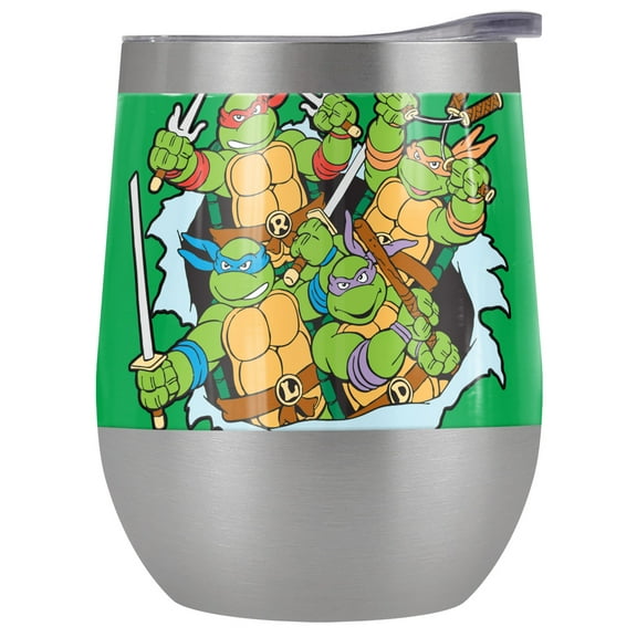 Teenage Mutant Ninja Turtles TMNT Official Turtles And Logo 12 oz Stemless Tumbler, Stainless Steel Travel Cup|Lake Tumbler|Insulated with Leak Resistant Slide-Lock Lid