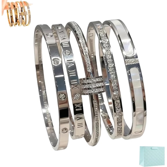 5-Piece Stainless Steel Bracelet Set, Gold & Silver Minimalist Jewelry for Women