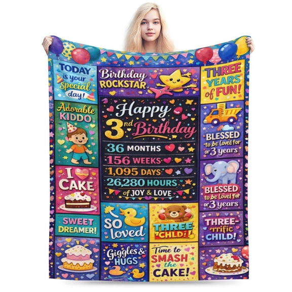 3rd Birthday Blanket Three Years Old Blanket Kids Birthday Blanket Colorful Party Gift for Boys Girls Birthday Celebration Cozy Throw Blanket 50x40