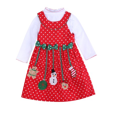 Kds 8 Christmas KID Girl Christmas Top +Dress Polka Princess 2PCS Christmas Party Clothes Outfit ()