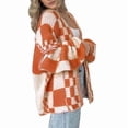 thumbnail image 2 of Casual Cardigan Sweater for Women Fall Long Sleeve Chunky Knit Sweaters Checkered Outwear Coat Chocolate Color L, 2 of 8
