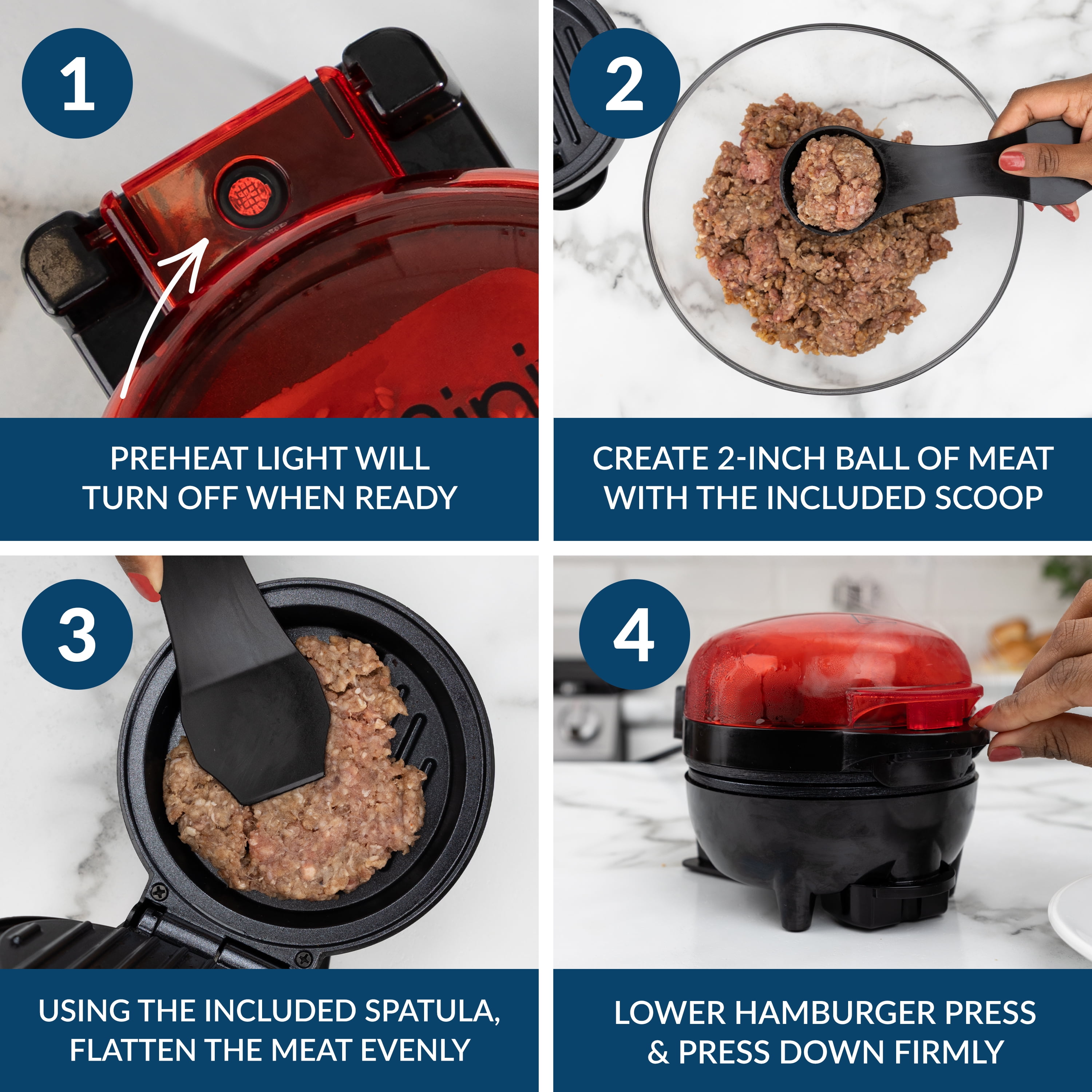 MyMini 5" Smash Burger Griddle with Bun Warmer, 600 Watts, Non-stick, Red