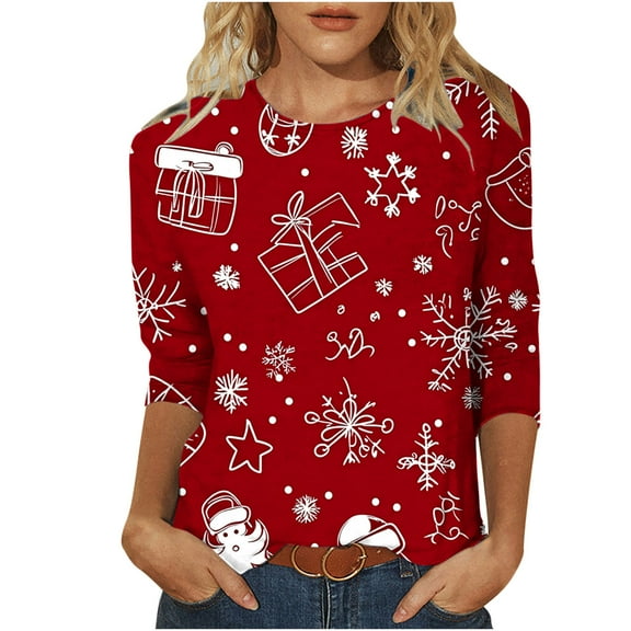 Christmas Tops for Women Cute Tops Trendy Fall Baseball 3/4 Sleeve Shirts Plus Size Blouses 4X-5X Long Sleeve