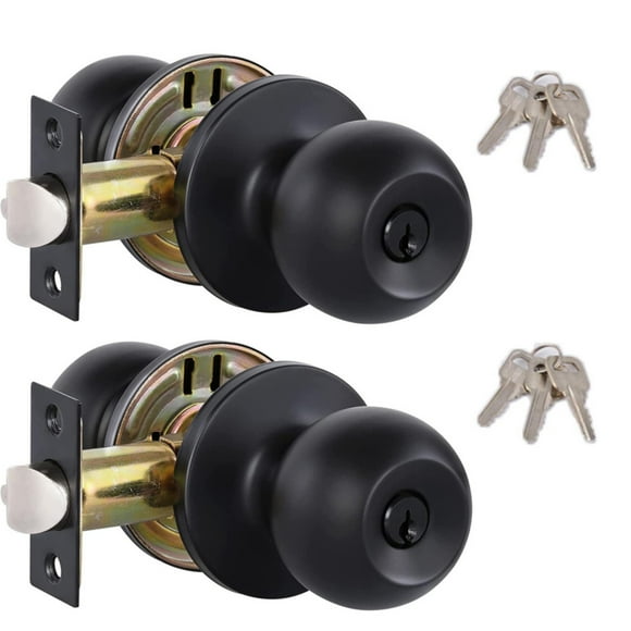 Hot Clearance! Pedty 2 Sets Of Door Locks Black Door Handles and 6 Keys,M Atte Black Keyed Entry Door Knob Entrance Door Lock Standard B All│Door Lock Black Door Handle 2Pcs