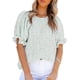 thumbnail image 2 of Tops con estampado floral para mujer, elegantes camisas con cuello redondo y mangas abullonadas, linda blusa Babydoll, camisetas informales holgadas, 2 of 5