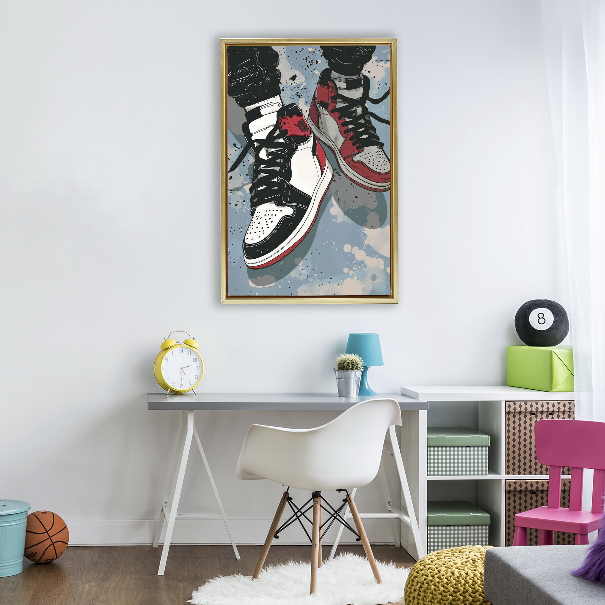 Stupell Industries Casual Streetwear Sneakers Gold Framed Floater Canvas Wall Art, design by Ray Powers