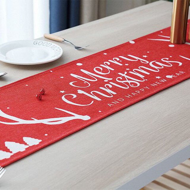 Mantel navideño, Mantel navideño, Decoraciones navideñas de lino y algodón, Ropa de cama navideña, Ciervo navideño rojo, 1 pieza-rojo