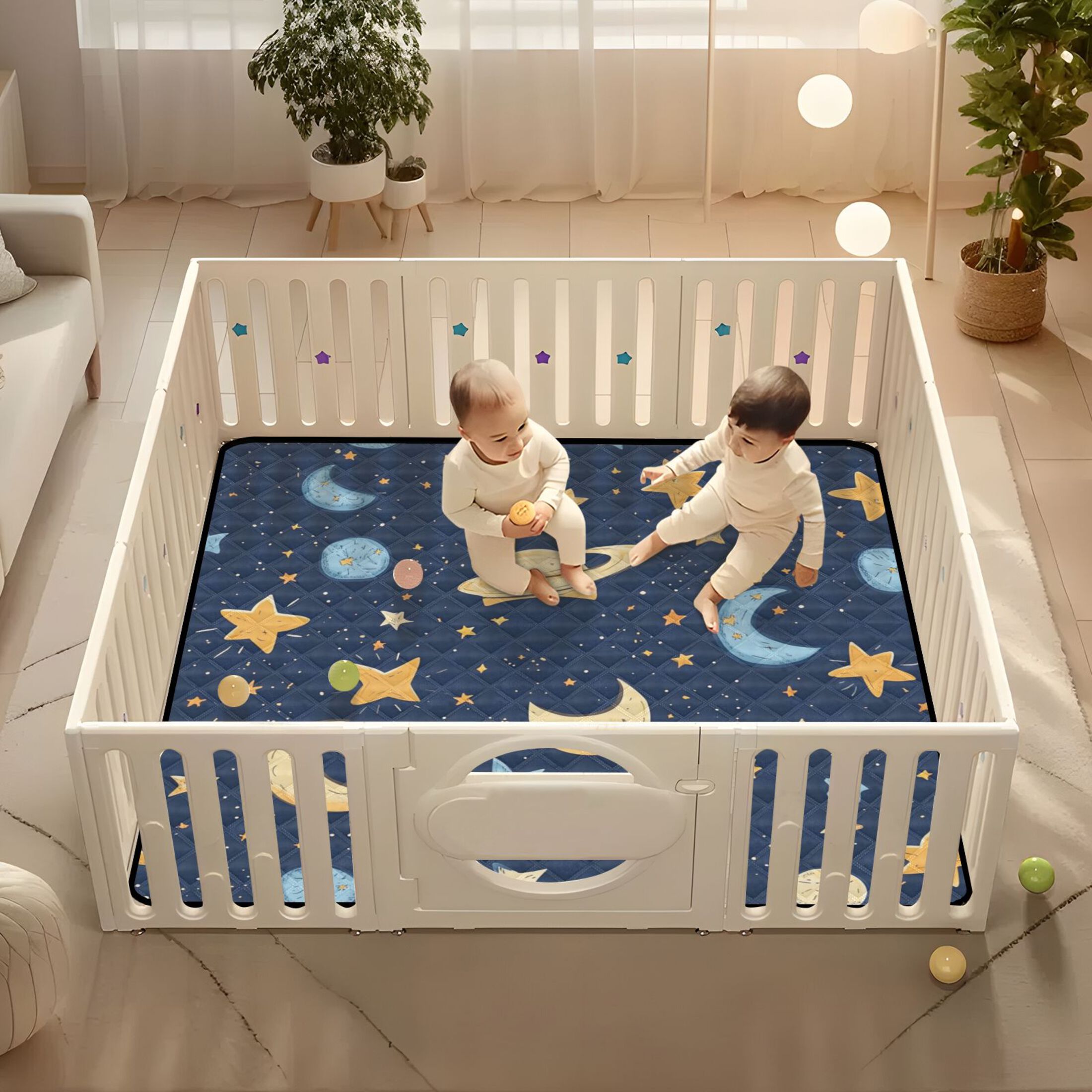 WOBOGO Cartoon Starry Sky Baby Playmats Extra Large Waterproof Rollable Activity Pads for Toddlers 50×50inch