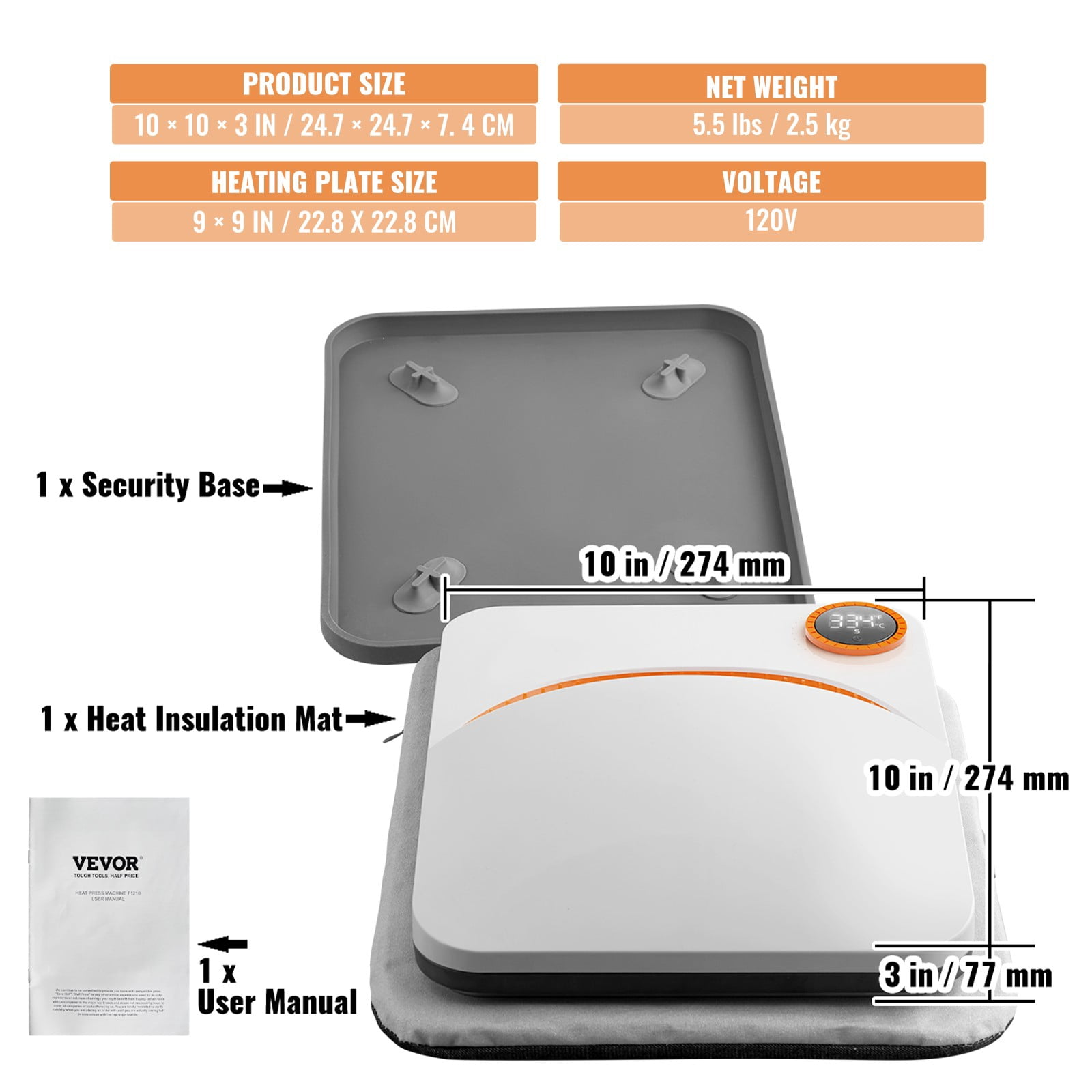 BENTISM Heat Press Machine 9" X 9", Portable Fast Heat-up Mini Easy Press with Timing Function & Insulated Base for Hat, Bags, Heating Transfer Projects